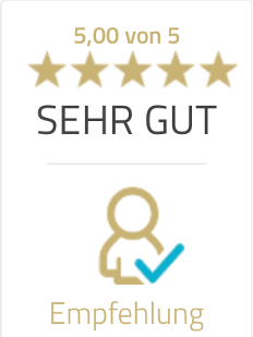Bewertungssiegel: 5,00 von 5 Sternen, sehr gute Empfehlung